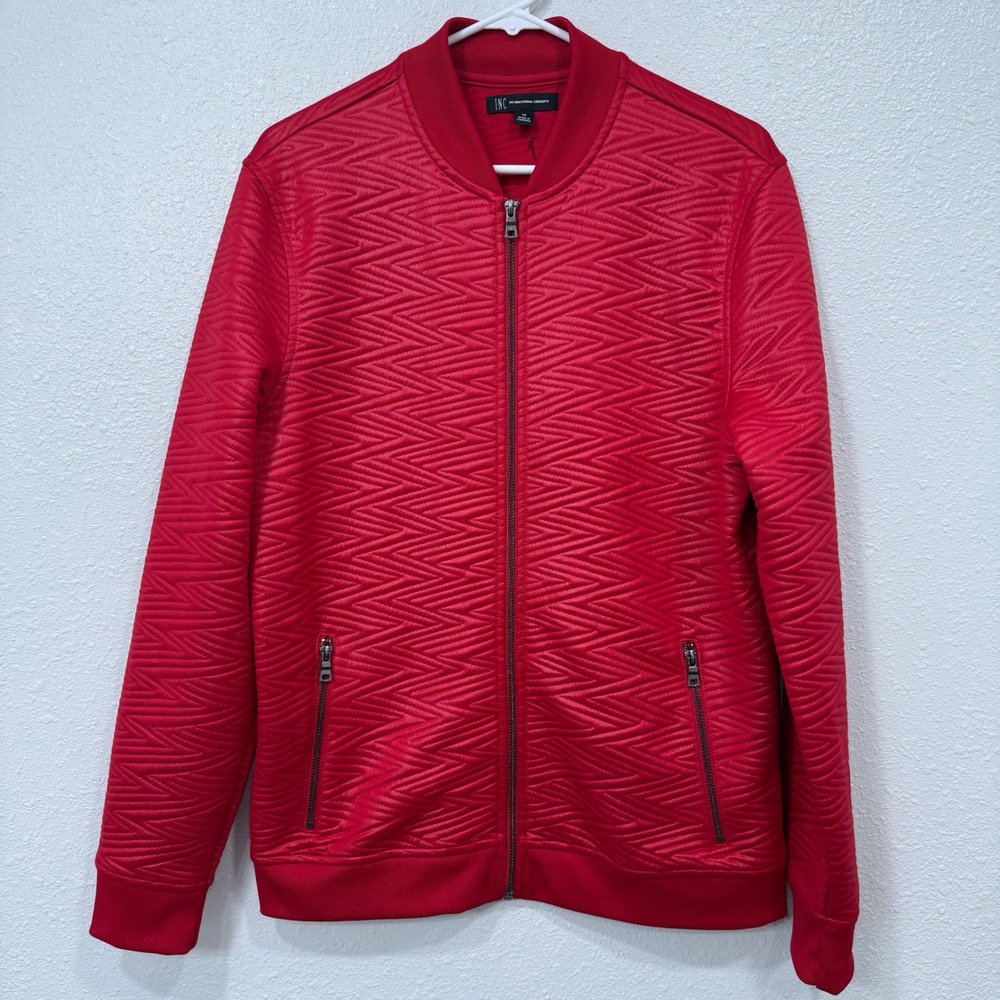 INC International Concepts Red Quilted Bomber‎ Jacket Full Zip Pockets Women's M